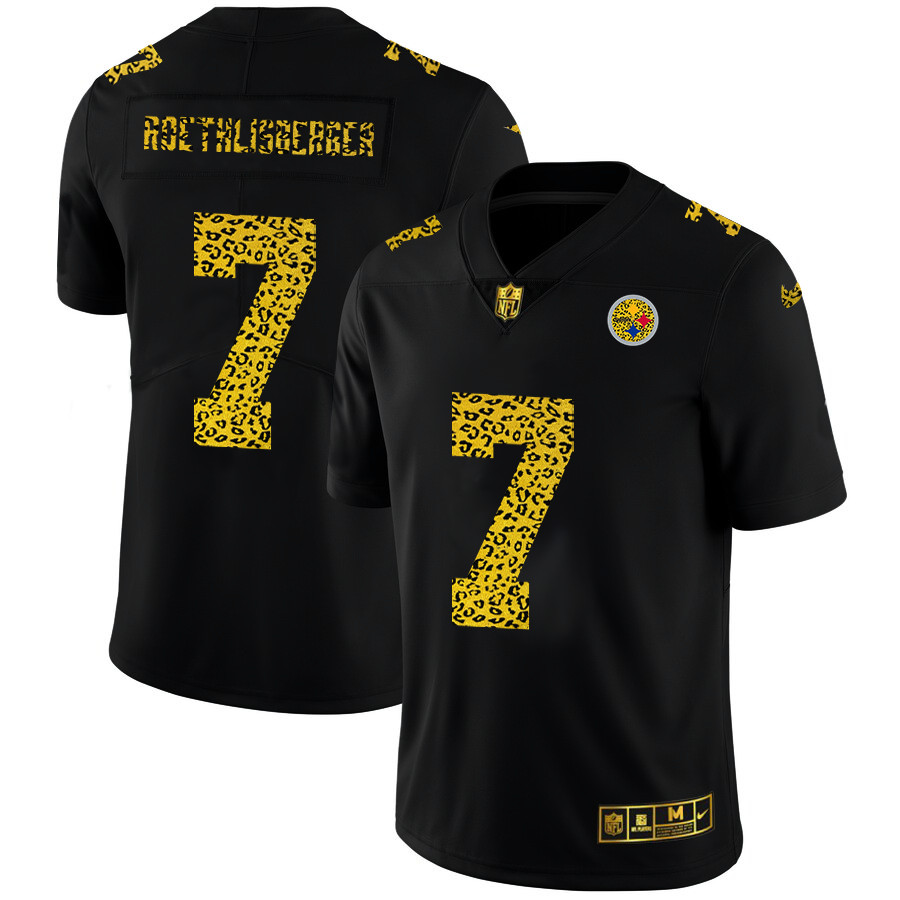 Pittsburgh Steelers 7 Ben Roethlisberger Men Nike Leopard Print Fashion Vapor Limited NFL Jersey Bla