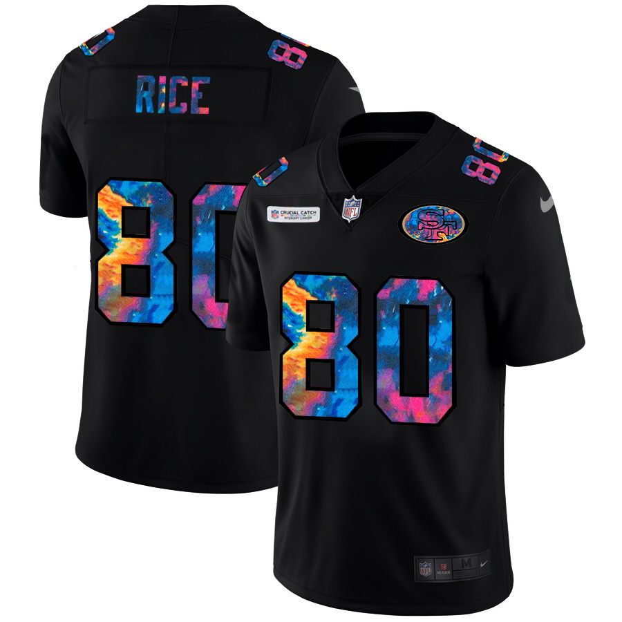 San Francisco 49ers 80 Jerry Rice Men Nike Multi Color Black 2020 NFL Crucial Catch Vapor Untouchabl