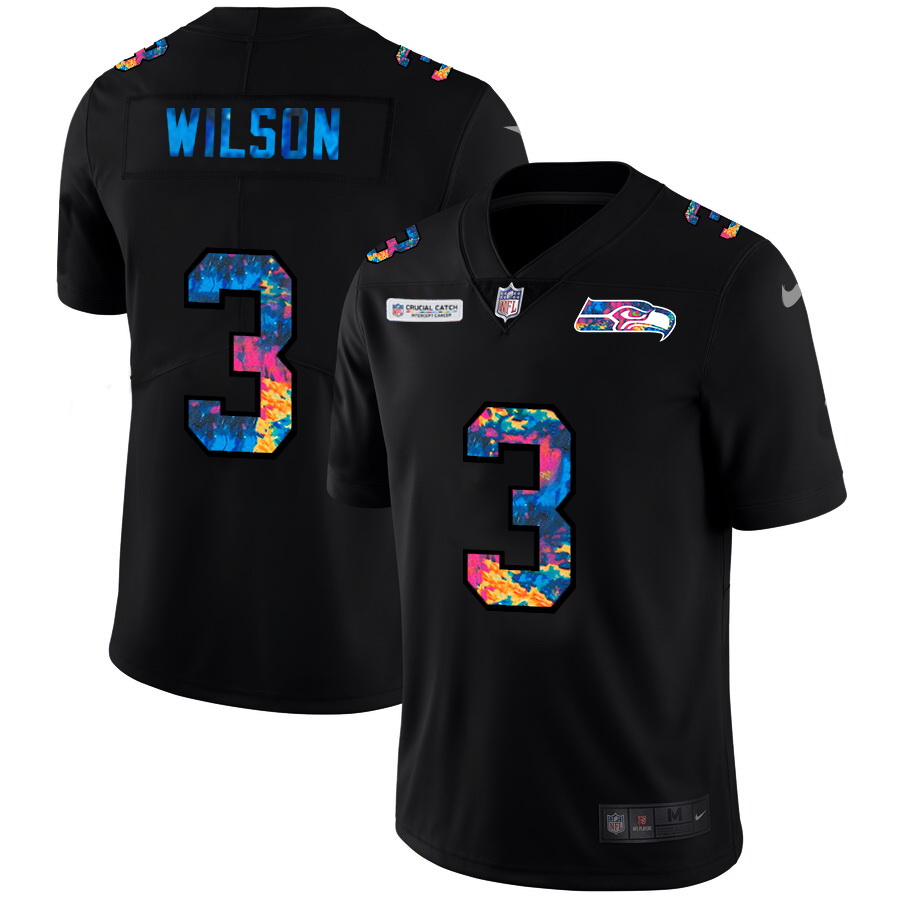 Seattle Seahawks 3 Russell Wilson Men Nike Multi Color Black 2020 NFL Crucial Catch Vapor Untouchabl