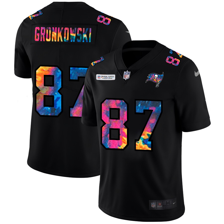 Tampa Bay Buccaneers 87 Rob Gronkowski Men Nike Multi Color Black 2020 NFL Crucial Catch Vapor Untou