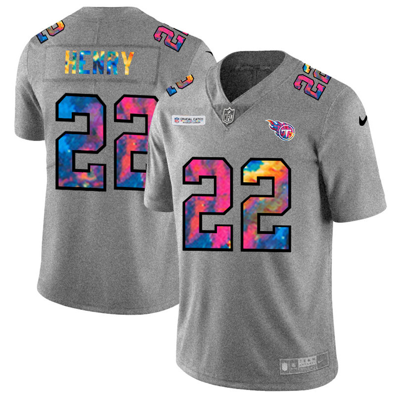 Tennessee Titans 22 Derrick Henry Men Nike Multi Color 2020 NFL Crucial Catch NFL Jersey Greyheather