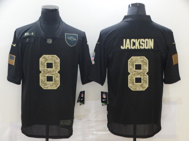 Nike Baltimore Ravens 8 Lamar Jackson Black Camo 2020 Salute To Service Limited Jersey