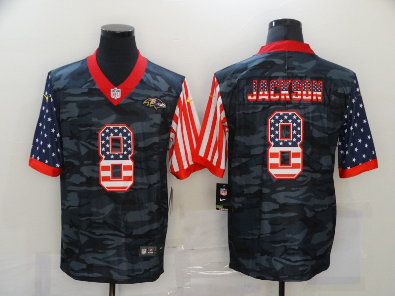 Nike Baltimore Ravens 8 Lamar Jackson Black Camo USA Flag Limited Jersey