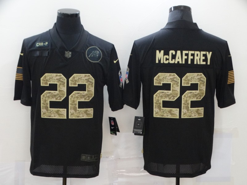 Nike Carolina Panthers 22 Christian McCaffrey Black Camo 2020 Salute To Service Limited Jersey