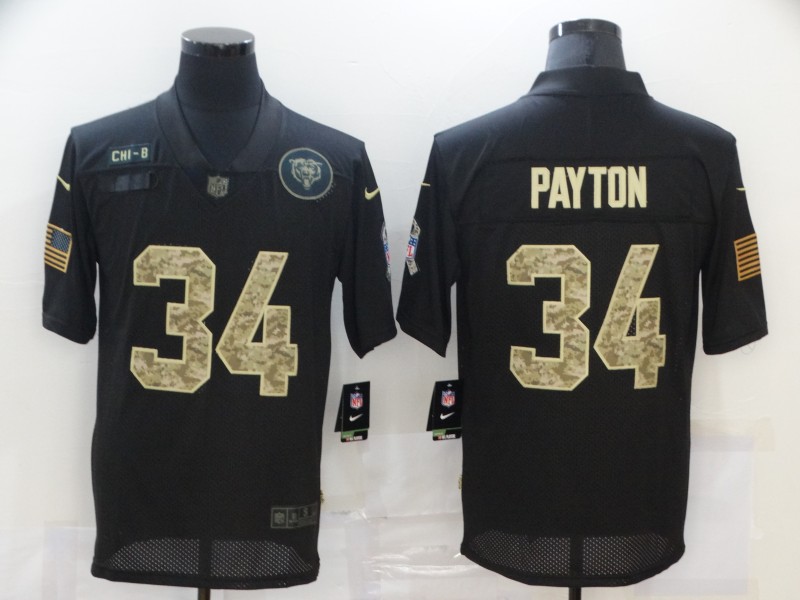 Nike Chicago Bears 34 Walter Payton Black Camo 2020 Salute To Service Limited Jersey