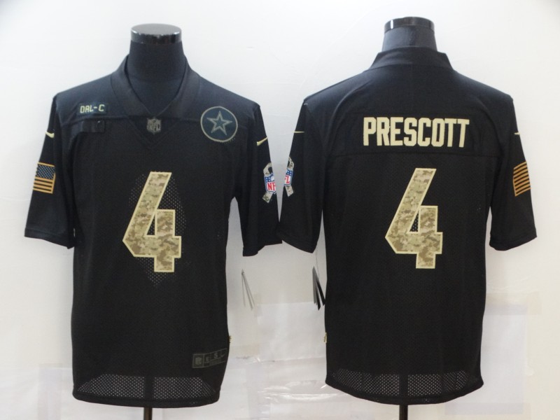 Nike Dallas Cowboys 4 Dak Prescott Black Camo 2020 Salute To Service Limited Jersey