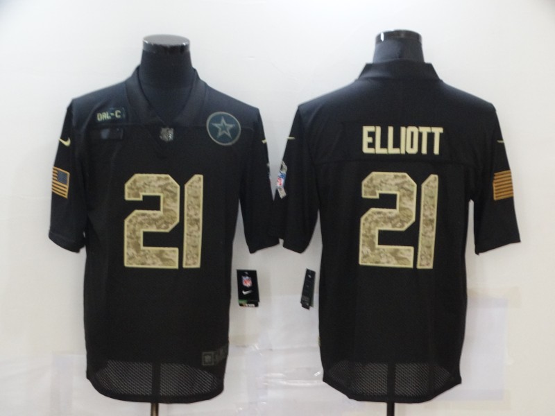 Nike Dallas Cowboys 21 Ezekiel Elliott Black Camo 2020 Salute To Service Limited Jersey