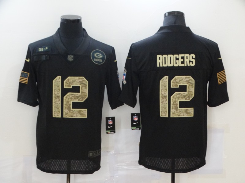 Nike Green Bay Green Bay Packers 12 Aaron Rodgers Black Camo 2020 Salute To Service Limited Jersey