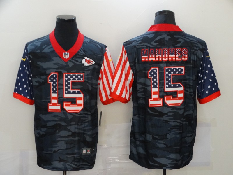 Nike Kansas City Chiefs 15 Patrick Mahomes Black Camo USA Flag Limited Jersey