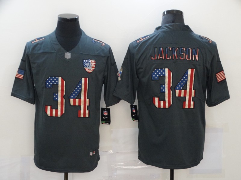 Nike Las Vegas Raiders 34 Bo Jackson 2019 Salute To Service USA Flag Fashion Limited Jersey