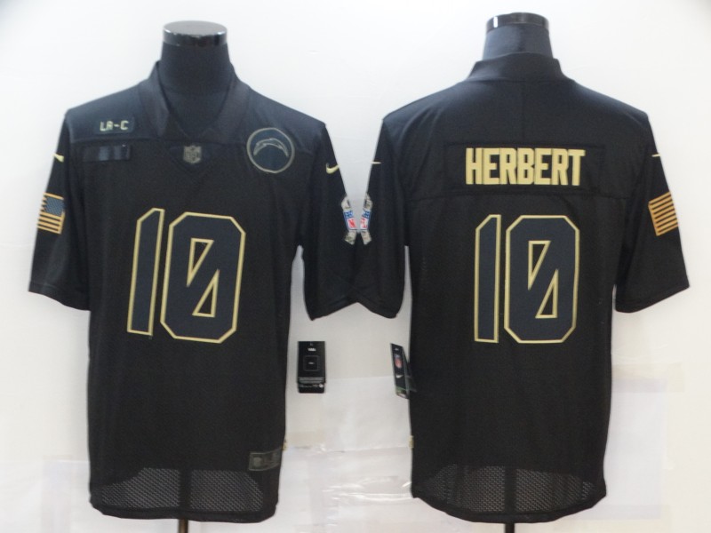 Nike Los Angeles Chargers 10 Justin Herbert Black 2020 Salute To Service Limited Jersey