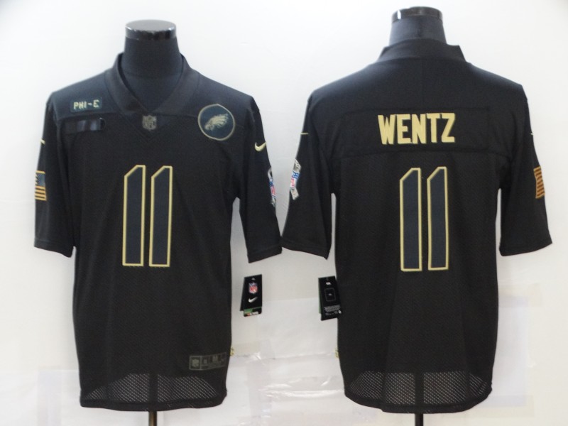 Nike Philadelphia Eagles 11 Carson Wentz Black 2020 Salute To Service Limited Jersey