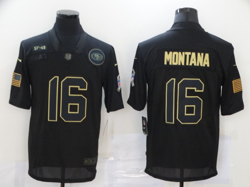 Nike San Francisco 49ers 16 Joe Montana Black 2020 Salute To Service Limited Jersey