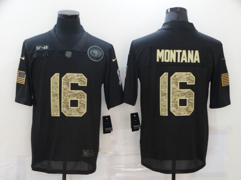 Nike San Francisco 49ers 16 Joe Montana Black Camo 2020 Salute To Service Limited Jersey