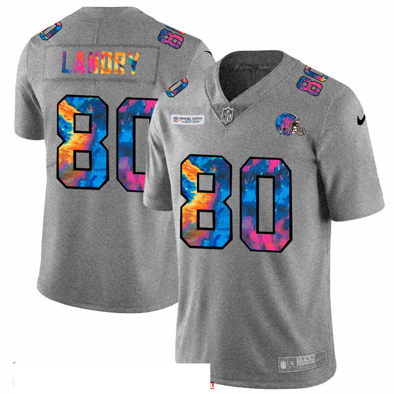 Men Cleveland Browns 80 Jarvis Landry Men Nike Multi Color 2020 NFL Crucial Catch NFL Jersey Greyhea