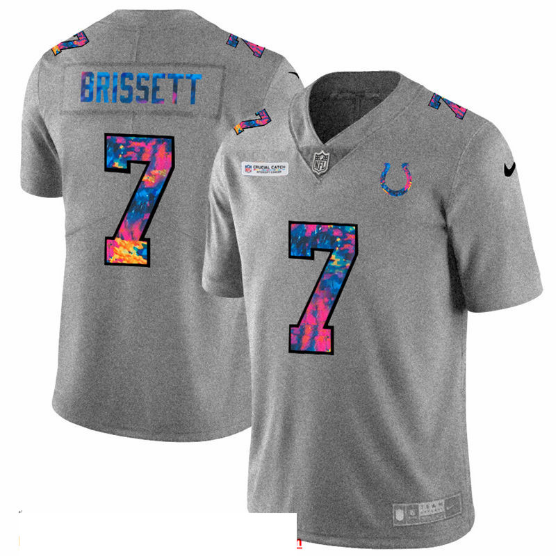 Men Indianapolis Colts 7 Jacoby Brissett Men Nike Multi Color 2020 NFL Crucial Catch NFL Jersey Grey