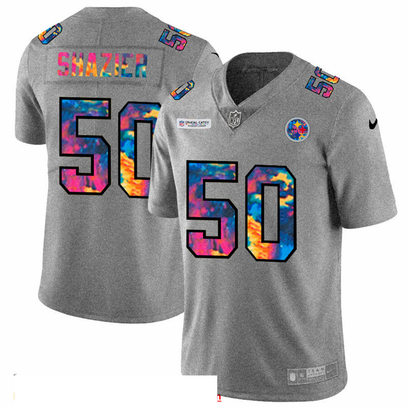 Men Pittsburgh Steelers 50 Ryan Shazier Men Nike Multi Color 2020 NFL Crucial Catch NFL Jersey Greyh