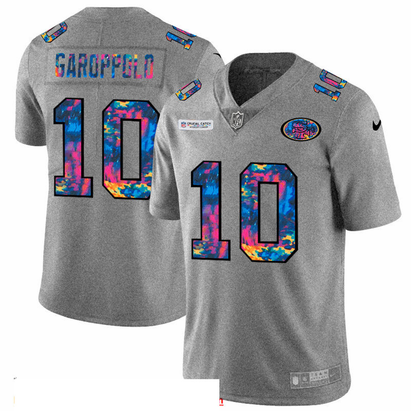 Men San Francisco 49ers 10 Jimmy Garoppolo Men Nike Multi Color 2020 NFL Crucial Catch NFL Jersey Gr