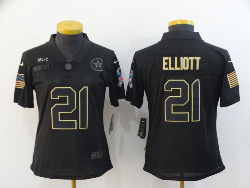 Women Nike Dallas Cowboys 21 Ezekiel Elliott Black Women 2020 Salute To Service Limited Jersey