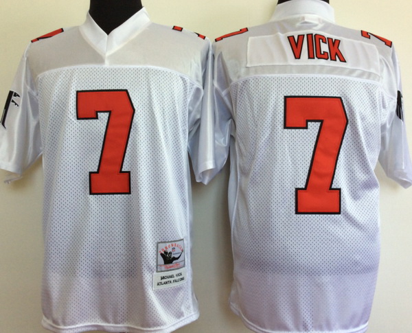 Men Atlanta Falcons 7 Michael Vick White M&N Throwback Jersey