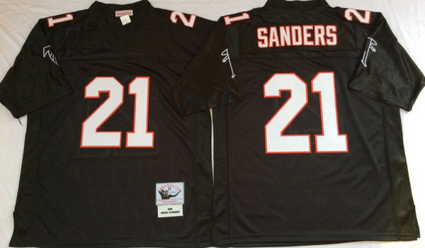 Men Atlanta Falcons 21 Deion Sanders Black M&N Throwback Jersey