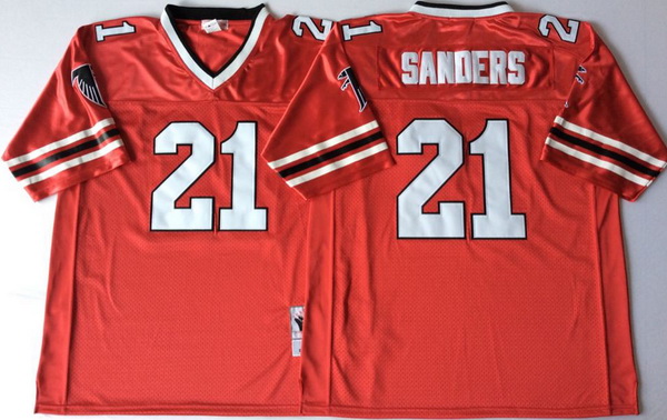 Men Atlanta Falcons 21 Deion Sanders Red 1989 M&N Throwback Jersey