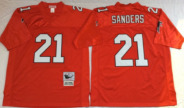 Men Atlanta Falcons 21 Deion Sanders Red M&N Throwback Jersey