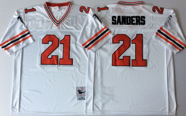 Men Atlanta Falcons 21 Deion Sanders White 1989 M&N Throwback Jersey