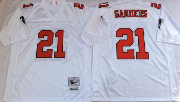 Men Atlanta Falcons 21 Deion Sanders White M&N Throwback Jersey