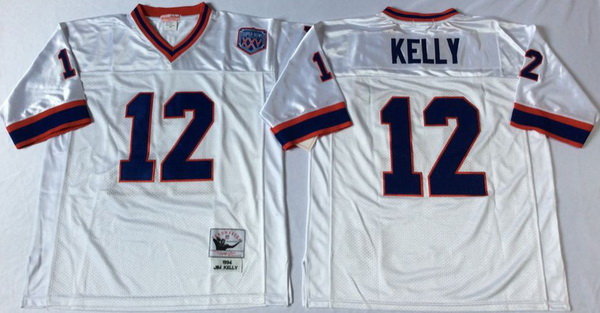 Men Buffalo Bills 12 Jim Kelly White M&N Throwback Jersey