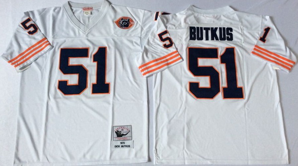 Men Chicago Bears 51 Dick Butkus White M&N Throwback Jersey