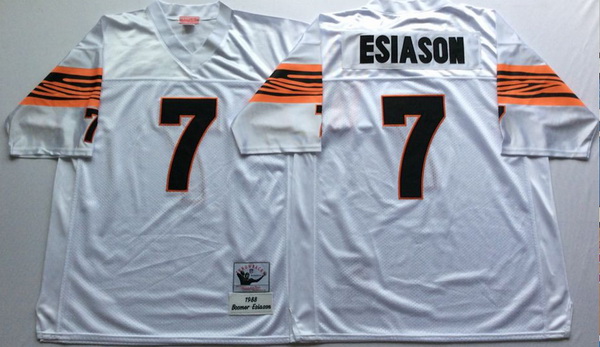 Men Cincinnati Bengals 7 Boomer Esiason White M&N Throwback Jersey