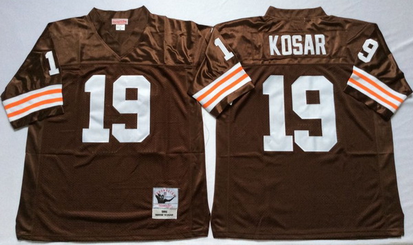 Men Cleveland Browns 19 Bernie Kosar Brown M&N Throwback Jersey