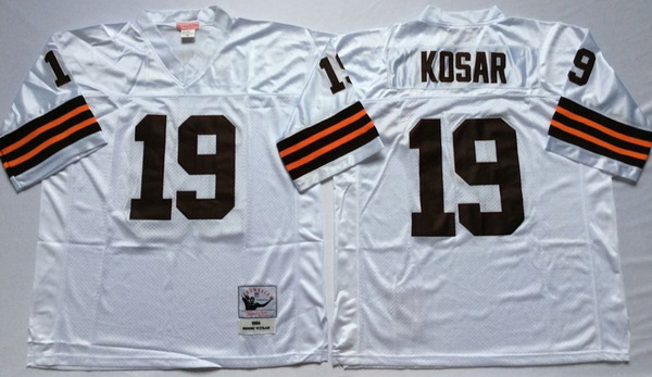 Men Cleveland Browns 19 Bernie Kosar White M&N Throwback Jersey