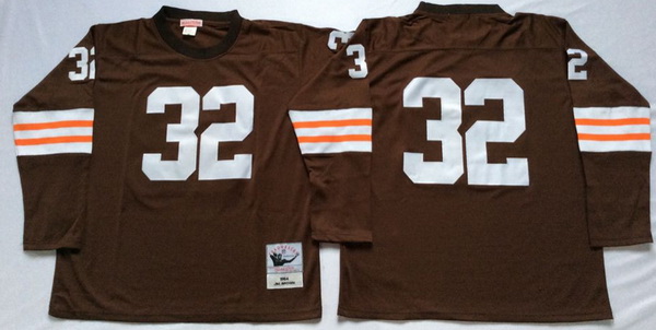 Men Cleveland Browns 32 Jim Brown Brown Long Sleeve M&N Throwback Jersey