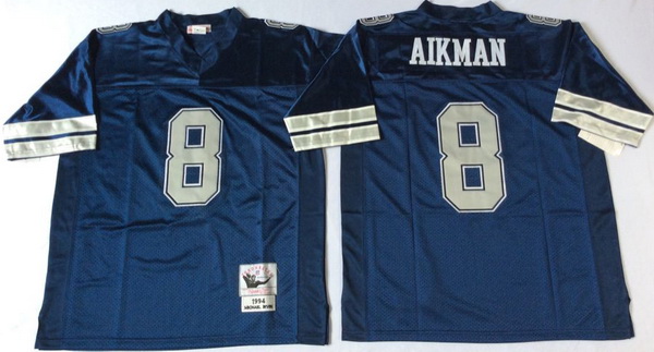 Men Dallas Cowboys 8 Troy Aikman Blue M&N Throwback Jersey