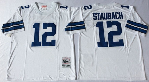 Men Dallas Cowboys 12 Roger Staubach White M&N Throwback Jersey