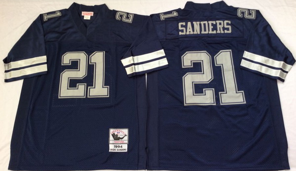 Men Dallas Cowboys 21 Deion Sanders Navy M&N Throwback Jersey