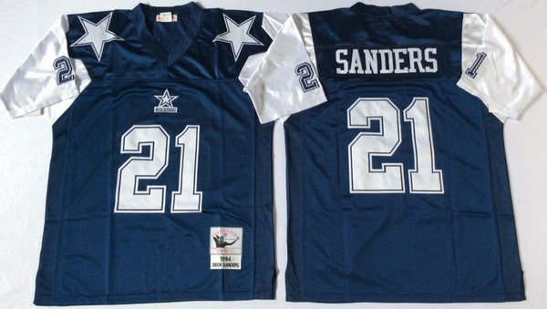 Men Dallas Cowboys 21 Deion Sanders Navy Thanksgiving M&N Throwback Jersey