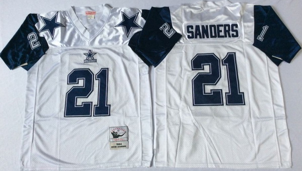 Men Dallas Cowboys 21 Deion Sanders White M&N Throwback Jersey