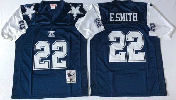 Men Dallas Cowboys 22 Emmitt Smith Navy Thanksgiving M&N Throwback Jersey