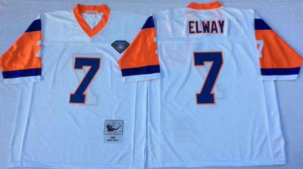 Men Denver Broncos 7 John Elway White M&N Throwback Jersey