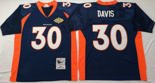 Men Denver Broncos 30 Terrell Davis Navy M&N Throwback Jersey