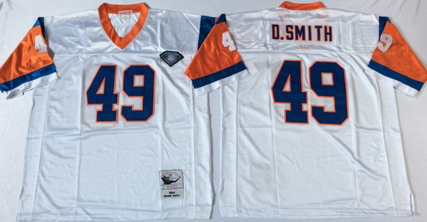 Men Denver Broncos 49 Dennis Smith White M&N Throwback Jersey