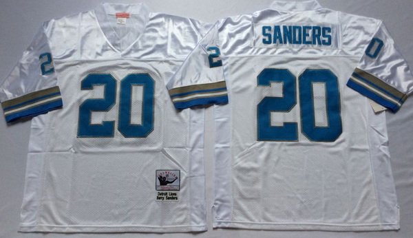 Men Detroit Lions 20 Barry Sanders White M&N Throwback Jersey