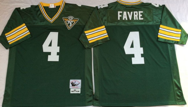 Men Green Bay Green Bay Packers 4 Brett Favre Green M&N Throwback Jersey