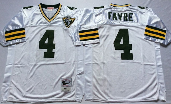 Men Green Bay Green Bay Packers 4 Brett Favre White M&N Throwback Jersey