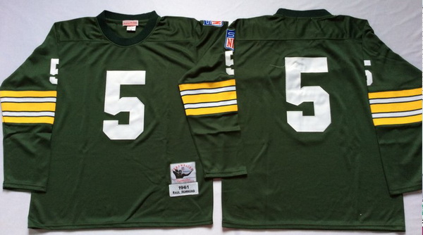 Men Green Bay Green Bay Packers 5 Paul Hornung Green Long Sleeve M&N Throwback Jersey