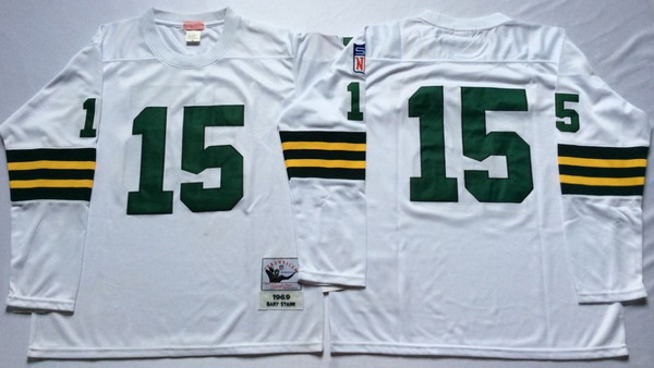 Men Green Bay Green Bay Packers 15 Bart Starr White Long Sleeve M&N Throwback Jersey