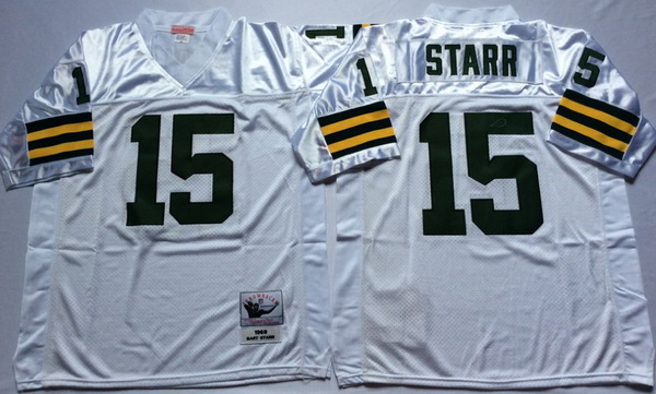 Men Green Bay Green Bay Packers 15 Bart Starr White M&N Throwback Jersey